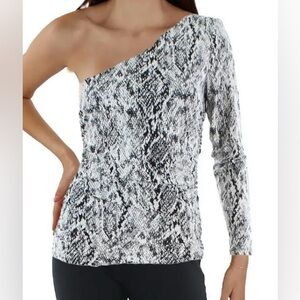 INC International Concepts Black/white/Gray One-Shoulder Top